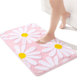 QJHOMO Rosa Badezimmerteppich Niedliche Gänseblümchen Badematte rutschfest Waschbar Badteppich Weiße und Gelbe Blume Badvorleger Weiche Duschvorleger Absorbierende Badezimmer Teppich 40x60 cm 40 x 60 cm (Rechteckig) Rosa Angebot bei HelloDeals