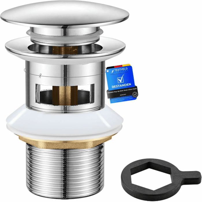 Ibergrif Messing Ablaufgarnitur Waschbecken mit Überlauf – Universal 41–50mm Pop-up Abflussstopfen mit Chromadapter, Wasserdicht, Anti-Verstopfung, Modell M20502 Chrom mit Überlaufloch(Großer Deckel) Angebot bei HelloDeals
