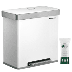 ‎SONGMICS Kücheneimer, 2 x 30L Edelstahl-Tret-Abfalleimer mit 15 Müllbeuteln, Recycling und Abfall, mit Kunststoff-Inneneimern, Deckel, Soft Closure, 58,2 x 31,5 x 60,5 cm, Weiß LTB202W01 Angebot bei HelloDeals