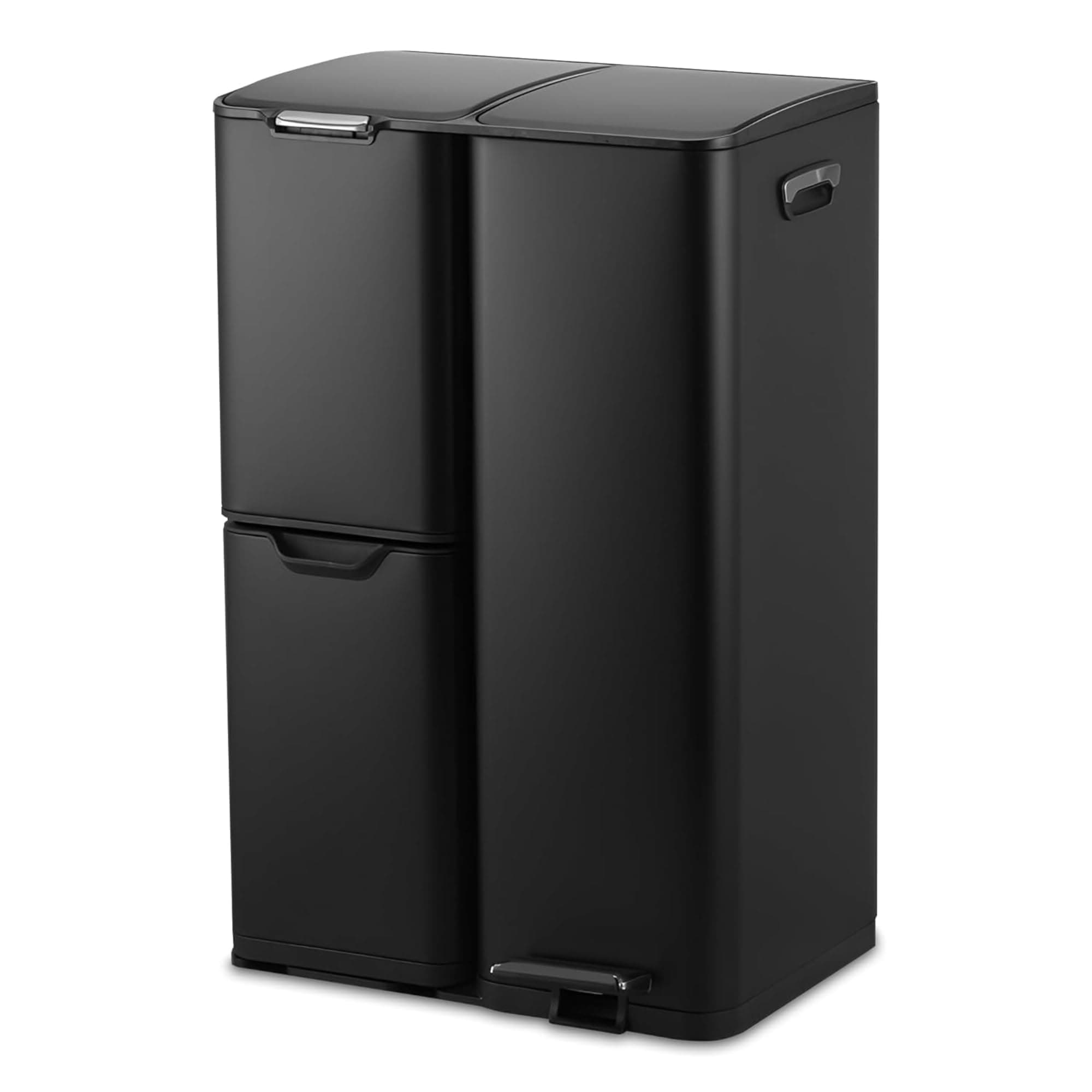 Bayt Mülleimer 3 Fächer - Mülleimer 60l - Abfalleimer - Edelstahl-Abfallbehälter (Schwarz) Angebot bei HelloDeals
