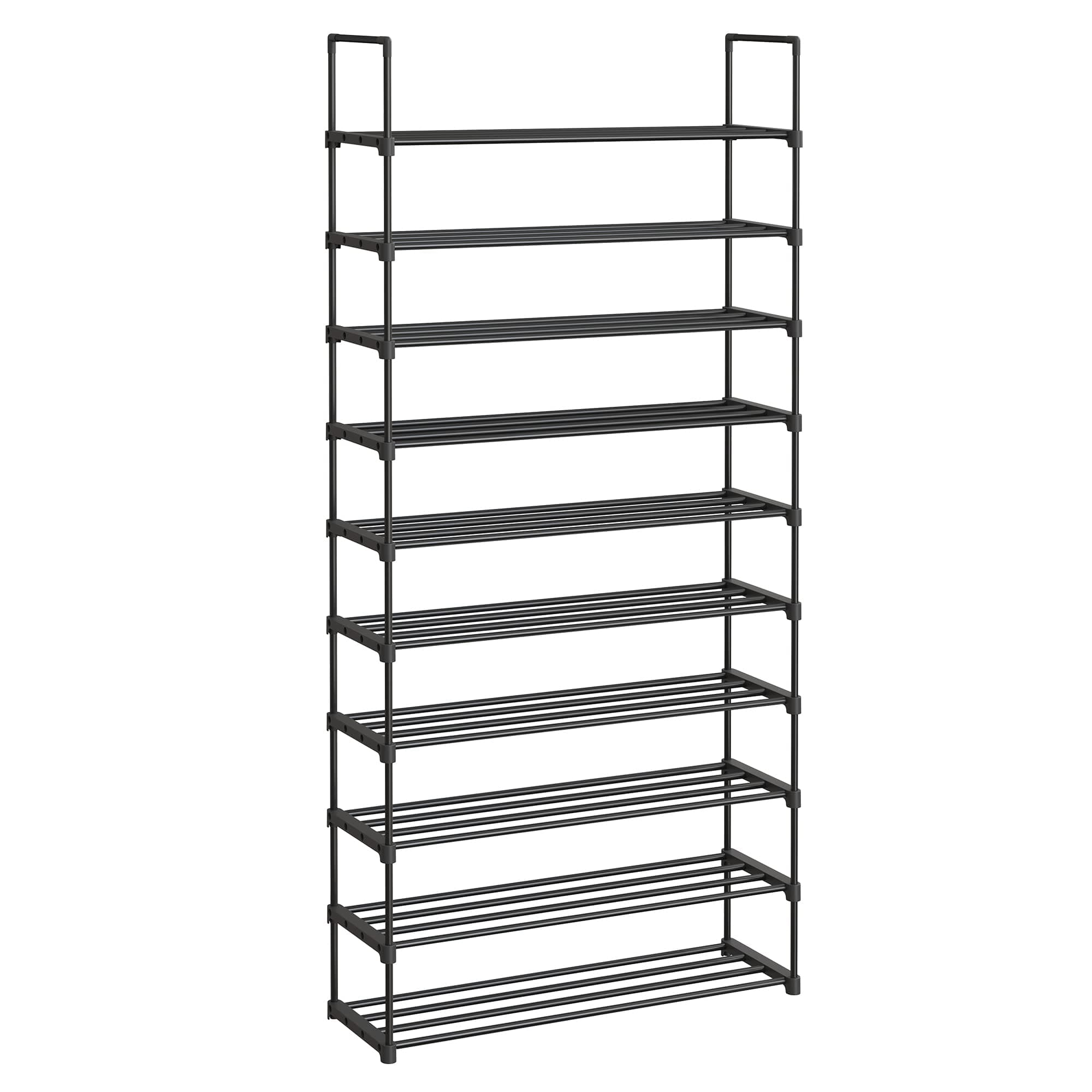 SONGMICS Schuhregal mit 10 Ebenen, offener Schuhschrank hoch, Schuhständer schmal, Schuhaufbewahrung, aus Metall, platzsparend, für Ankleidezimmer, Flur, 30 x 94 x 206 cm, schwarz LSA10BK 10 Ebenen (94B cm) Schwarz Angebot bei HelloDeals