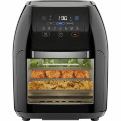 Chefman Multifunktionale Digitale Heißluftfritteuse + Rotisserie, Dörrautomat, Konvektion, 17 Touchscreen-Voreinstellungen, XL 10L Familiengröße, Automatische Abschaltung, Großes Sichtfenster, Schwarz DE Angebot bei HelloDeals