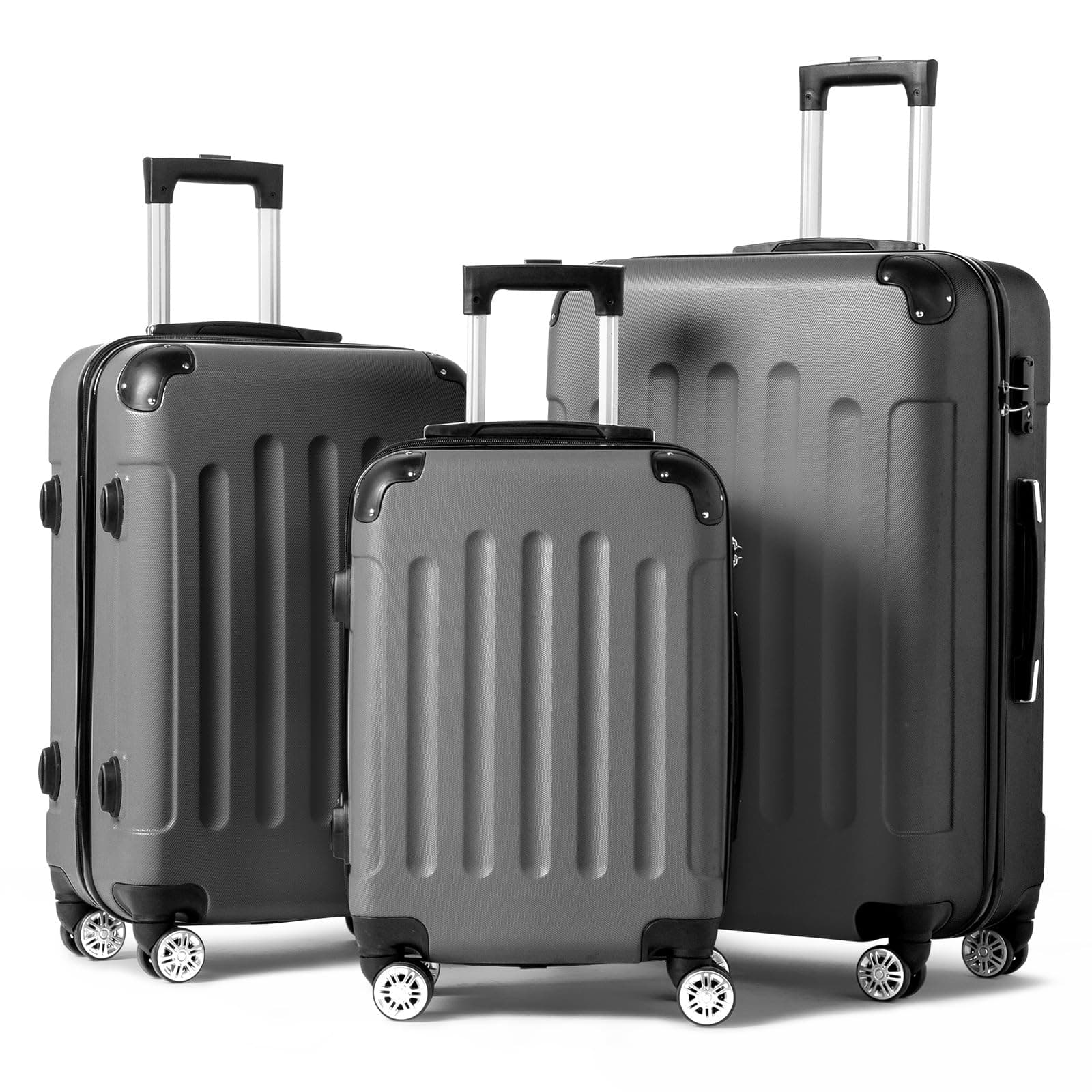 LALAHO Kofferset, 3-teilig (M, L, XL), Leichte Hartschalen-Trolleys aus ABS, Robust und Langlebig, Handgepäck mit 4 Rollen und Eckenschützern, Dunkelgrau Angebot bei HelloDeals