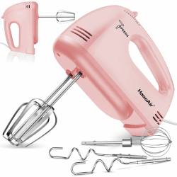 Handmixer, 7-stufig einstellbarer Küchenmixer, 5 Edelstahl-Zubehörteile (2x Knethaken, 2x Rührbesen,1x Schneebesen) – ideal für Küchen- und Backanwendungen Pink Angebot bei HelloDeals