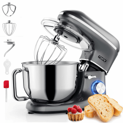 Küchenmaschine - 2000W - Edelstahl Rührschüssel (6,2 L) - Knetmaschine mit Rührhaken, Knethaken, Schlagbesen und Spritzschutz - Inkl. zusätzlichem Zubehör - Anthrazit Angebot bei HelloDeals