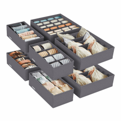 SONGMICS RUS08GY Schubladenteiler, 8 Stück, faltbar, für BHs, Höschen, Socken und Krawatten, Aufbewahrungsboxen aus Stoff für Schränke, Grau Angebot bei HelloDeals