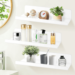3er Set Wandregal Ohne Bohren Weiß Schweberegal, 30cm Regal Ohne Bohren aus Acryl Badezimmer Regal Zum Kleben, Wall Shelf Bilderleiste Bücherregal Kleberegal Bad Selbstklebend Weiß-3 Stück(30x10x6cm) Angebot bei HelloDeals