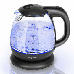 Aigostar Elfin - Glas Wasserkocher Klein 1 Liter, 2200W Reisewasserkocher mit LED-Beleuchtung, Schnellkocher aus Borosilikatglas, Mini wasserkocher Wohnheim Büro Küche, BPA-Frei, Schwarz Angebot bei HelloDeals