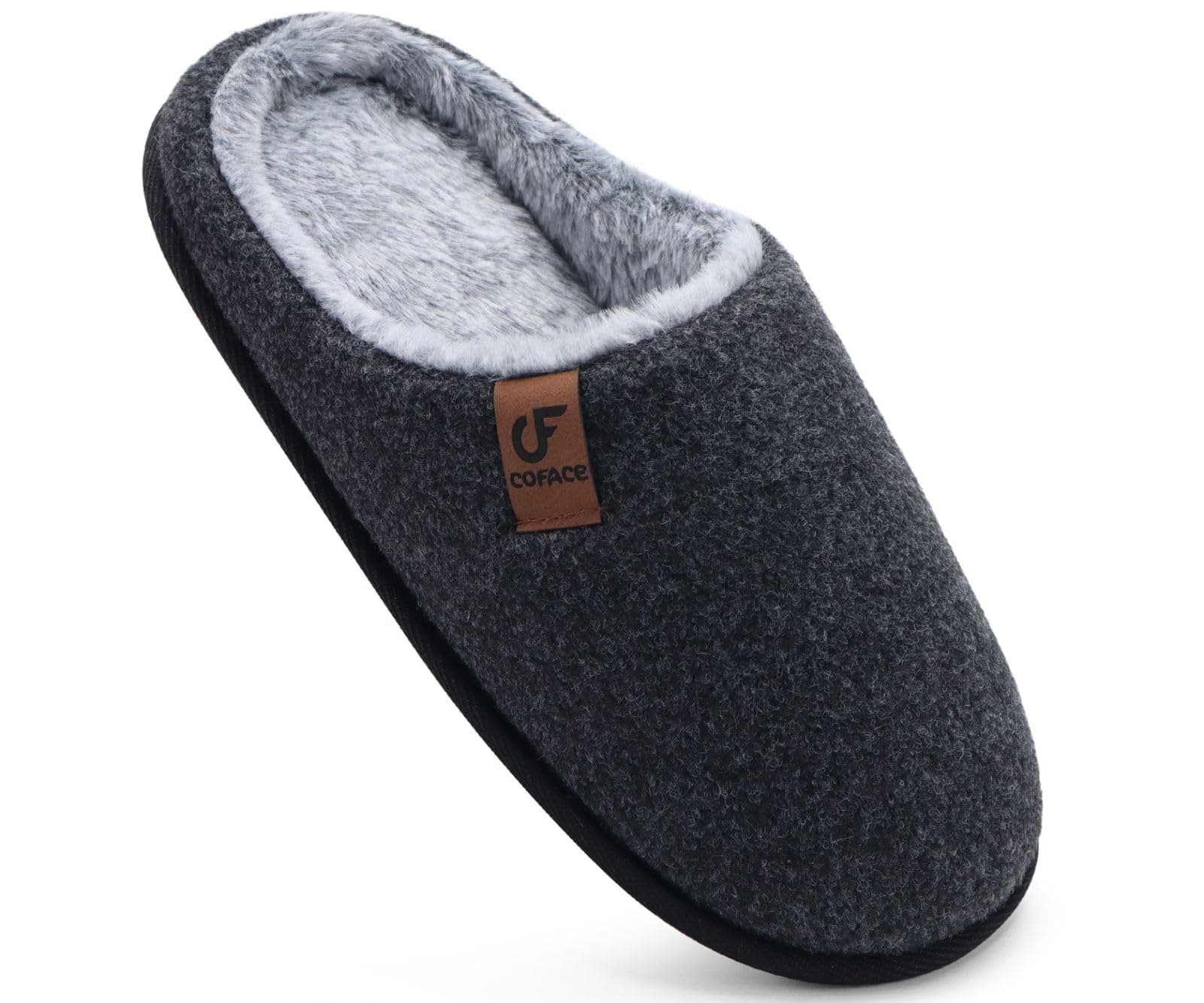 COFACE Hausschuhe Herren Filz Warme Bequem Flauschig Plüsch Männer Pantoffeln mit Anti-Rutsch Gummisohle für Drinnen und Draussen Größe 40-49 Schwarz 43 EU Angebot bei HelloDeals
