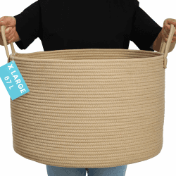 OrganiHaus Korb Geflochten Rund, Wäschekorb Geflochten, Korb Aufbewahrung Groß, Aufbewahrungskorb Kinderzimmer, Aufbewahrungskorb für Decken Kissen Spielzeug, Faltbar mit Griff - 50x33cm, Honig Extra Large Honigfarbe Angebot bei HelloDeals