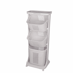Wäschekorb, Wäschekorb mit 3 abnehmbaren Körben mit Rollen, 44 x 33 x 110 cm, Weiß 44 X 33 X 110 Cm (1 Stück), Weiß Angebot bei HelloDeals