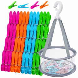 48 Stück Wäscheklammern mit Korb, Windfeste Bunte klammerbeutel für wäscheklammern, Wäscheleinen Ohne Abdruck, Bunte Wäscheklammern mit Beutel, Abdruck sockenklammern für Kleidung Angebot bei HelloDeals