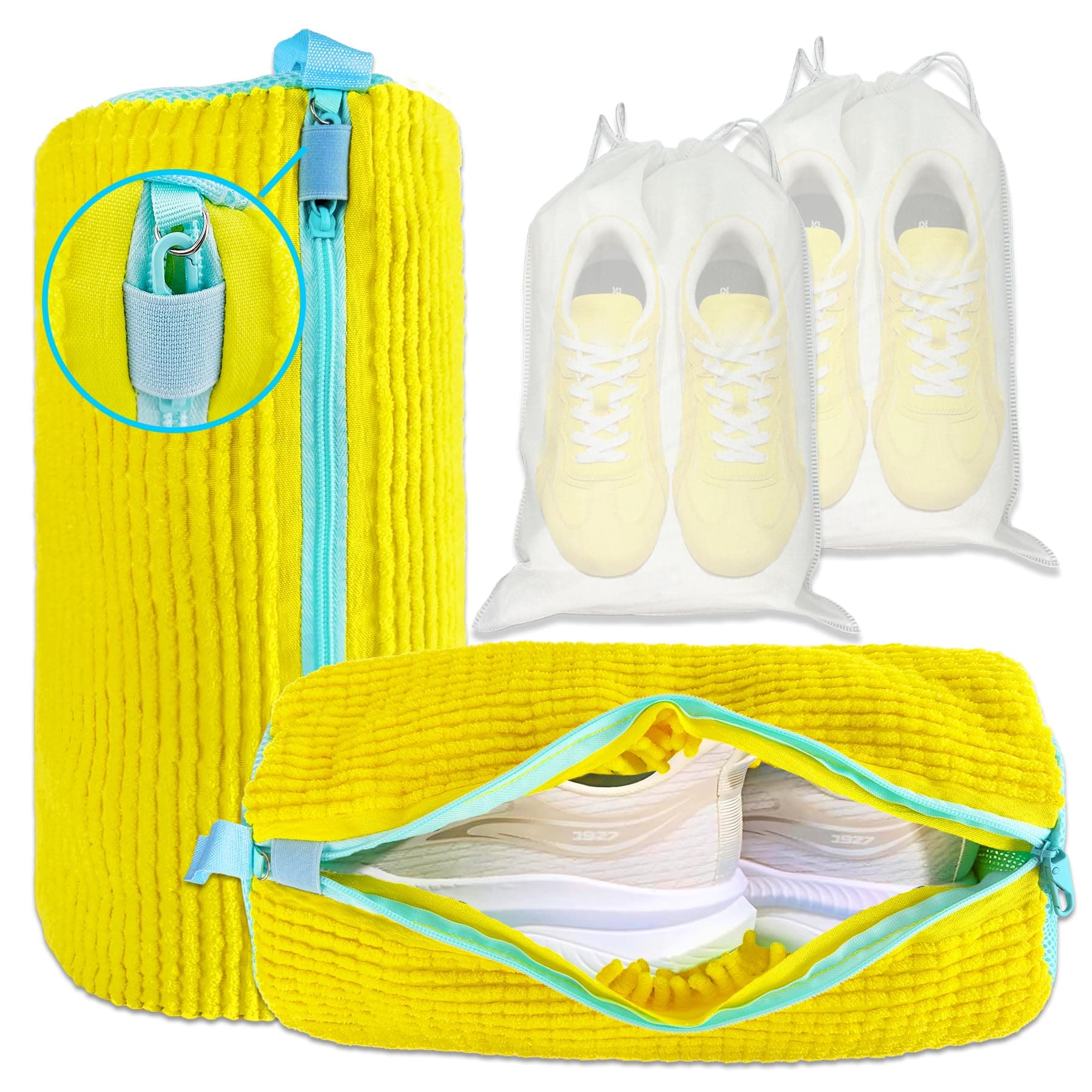 XXL Schuhwaschbeutel Waschmaschine - 2er-Pack Wiederverwendbar Schuhe Waschbeutel, 360° Tiefenreinigung für Sneaker, Tennisschuhe und Slippers, Inkl. 2 Staubdicht Schuhsack (Gelb) Yellow-02 Angebot bei HelloDeals