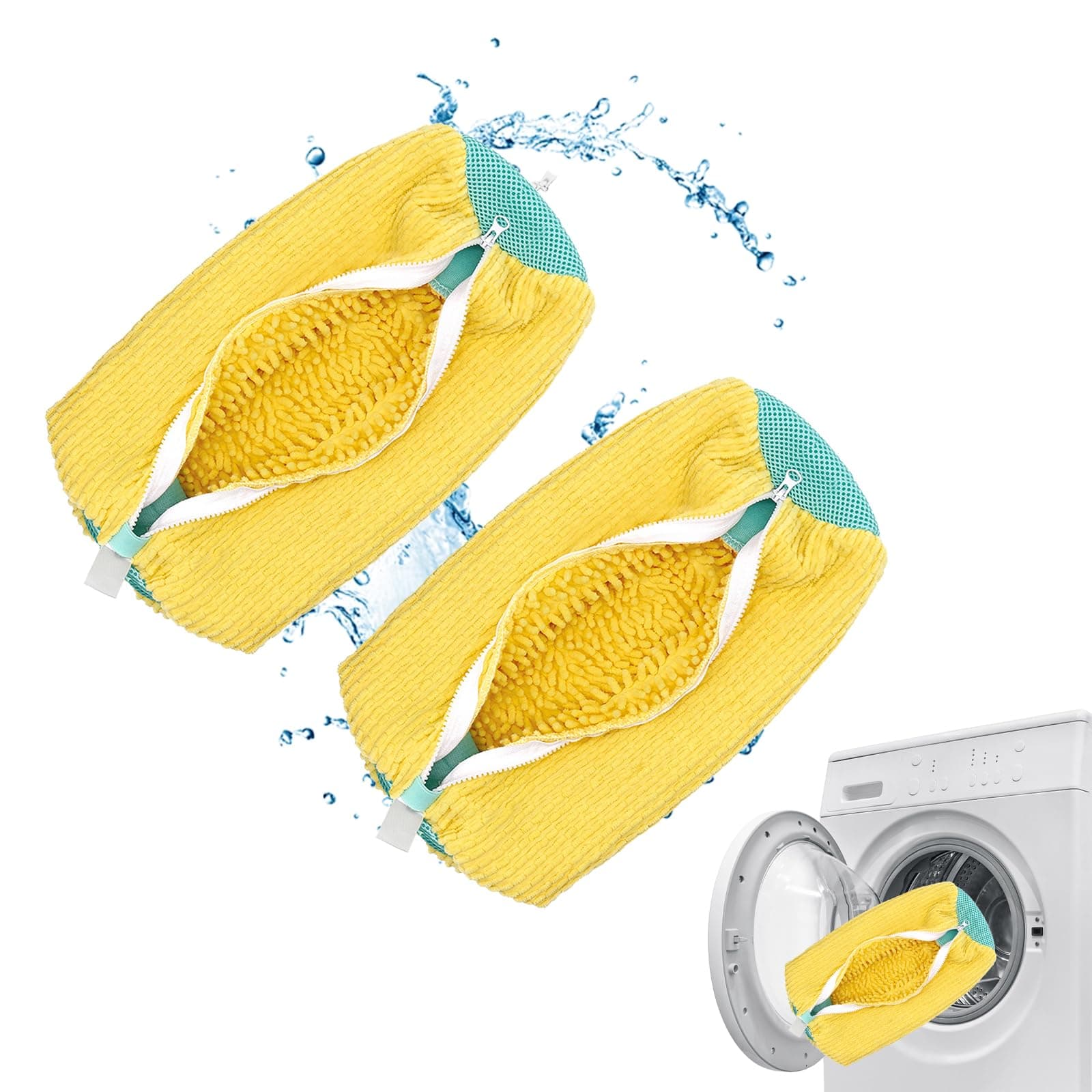 Schuhwaschbeutel Waschmaschine,Waschbeutel Schuhe Waschmaschine,Sneaker Schuh Waschbeutel,Schuhe Waschmaschine Beutel mit 360° Reinigungsflaum, Schuhsack für Waschmaschine und Trockne(Gelb-2pcs) Angebot bei HelloDeals