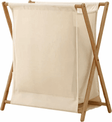 Premium Wäschekorb faltbar und schmal mit Bambusgestell (60 Liter, Creme) - Faltbarer Wäschesammler Wäschebox mit Holz-Gestell ideal auch als Organizer - Kleiderkorb platzsparend (Zusammenklappbar) Angebot bei HelloDeals