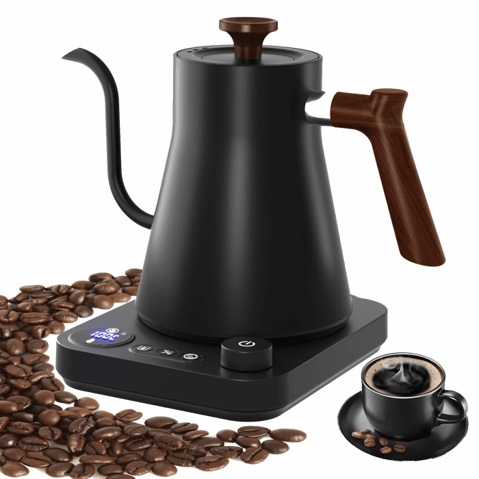 RHD heißwasserspender mit Echtzeit-temperatureinstellung, schwanenhals wasserkocher, kitchen aid wasserkocher, 40-100°C einstellbar & Warmhaltefunktion, 1200W teemaschine, 0.9L, 304 Edelstahl, Schwarz Angebot bei HelloDeals