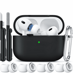 Kompatibel mit AirPods Pro 2 hülle (2022),Silikon Case für AirPods Pro 2 (2019) (USB-C/Lightning-Anschluss 2023), Mit Ohrstöpseln(Größe 4. XS/S/M/L) und Reinigungsset–schwarz 1-schwarz Angebot bei HelloDeals
