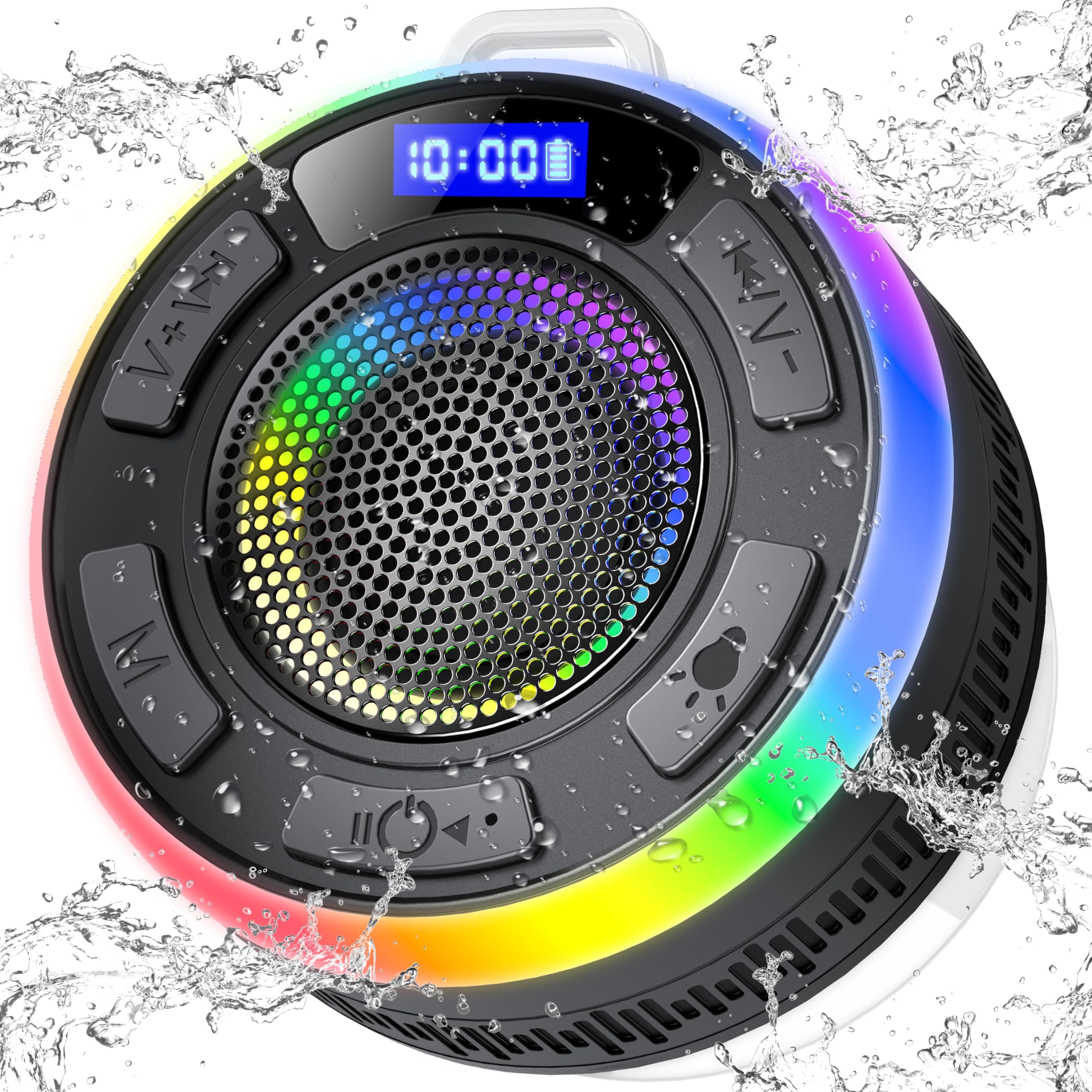 Bluetooth Lautsprecher, Musikbox Bluetooth 5.3 mit Stereo Sound, Saugnapf, Upgraded IP7 Wasserdichter Duschlautsprecher mit LED Licht, Freisprechfunktion, Mikrofon für Badezimmer/Party/Outdoor,USB-C Tiefschwarz Angebot bei HelloDeals