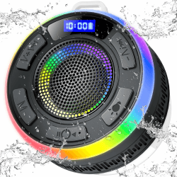Bluetooth Lautsprecher, Musikbox Bluetooth 5.3 mit Stereo Sound, Saugnapf, Upgraded IP7 Wasserdichter Duschlautsprecher mit LED Licht, Freisprechfunktion, Mikrofon für Badezimmer/Party/Outdoor,USB-C Tiefschwarz Angebot bei HelloDeals