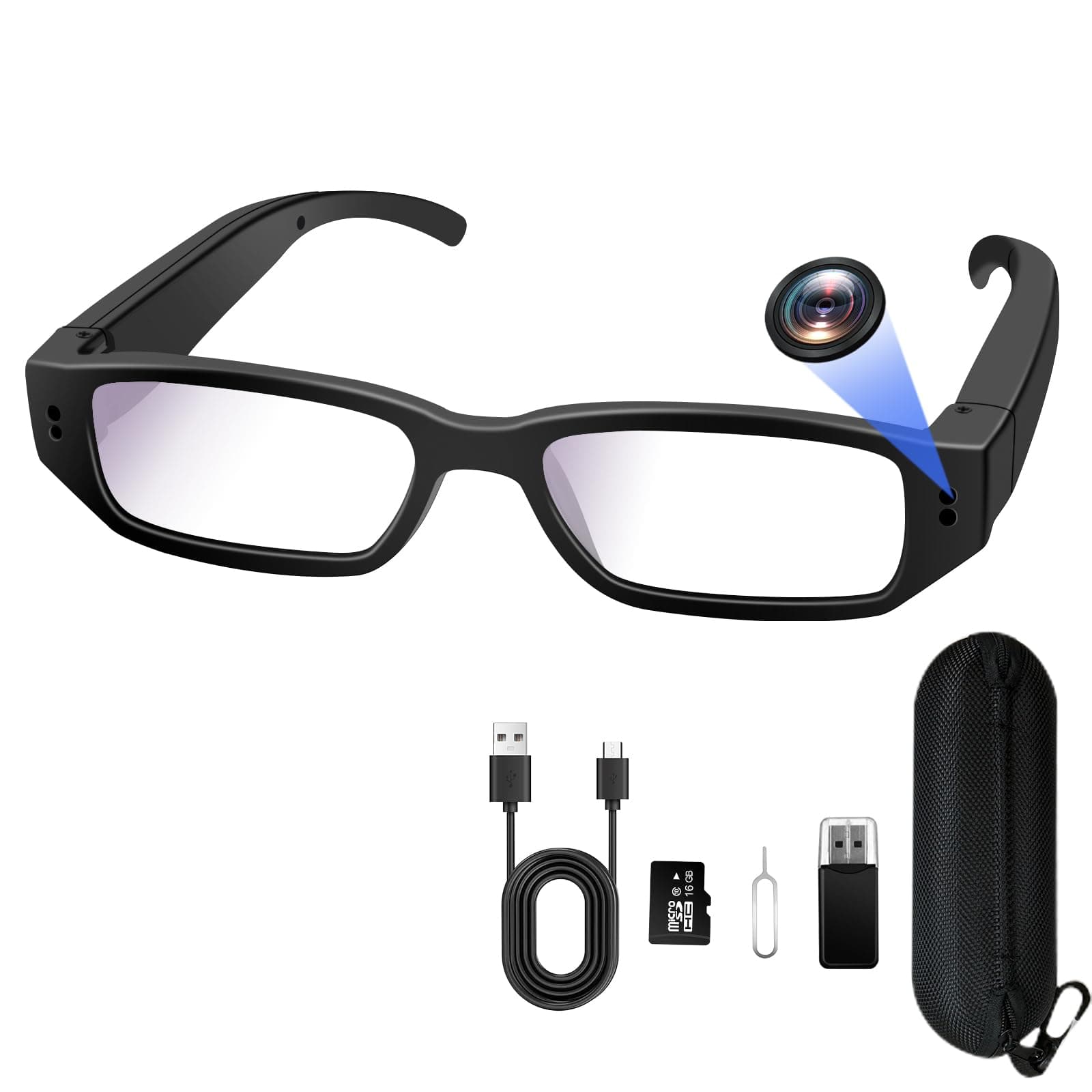 Brillen Action Kamera, Mini-Actionkamera HD 1080P Brillen Sport Actionkamera, Mini Actioncam Kleine Videokamera unterstützt Foto/Video aufnahmen, Loop-Aufnahme, Inklusive 16GB SD-Karte Angebot bei HelloDeals
