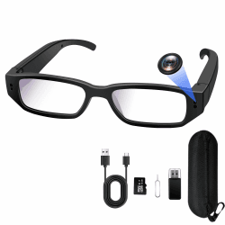Brillen Action Kamera, Mini-Actionkamera HD 1080P Brillen Sport Actionkamera, Mini Actioncam Kleine Videokamera unterstützt Foto/Video aufnahmen, Loop-Aufnahme, Inklusive 16GB SD-Karte Angebot bei HelloDeals
