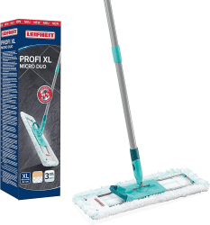 Leifheit rückenschonender Bodenwischer Profi XL Micro Duo, Stahlstiel 146cm, Wischmopp mit Fußklick, Mikrofaser Bezug für Fliesen und Laminat, 360 Grad Drehgelenk, Click-System Allrounder Eco Verpackung Angebot bei HelloDeals