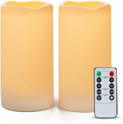 AMAGIC 7,6 cm x 15 cm Outdoor Wasserdicht Flammenlose Kerzen, Batteriebetriebene LED Stumpenkerzen mit Fernbedienung und Timer, Elfenbein, Kunststoff, 2er-Set Angebot bei HelloDeals