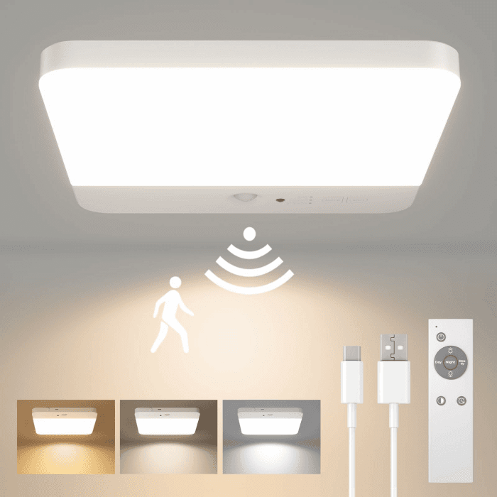 FULEN Deckenlampe Badezimmer mit Bewegungsmelder, Kabellos LED Deckenleuchte Dimmbar mit Batterie Wiederaufladbar,3 Farbtemperaturen,Fernbedienung mit Timer,Lampe Decke für Flur,Keller,Treppenhaus 1 Stück Angebot bei HelloDeals