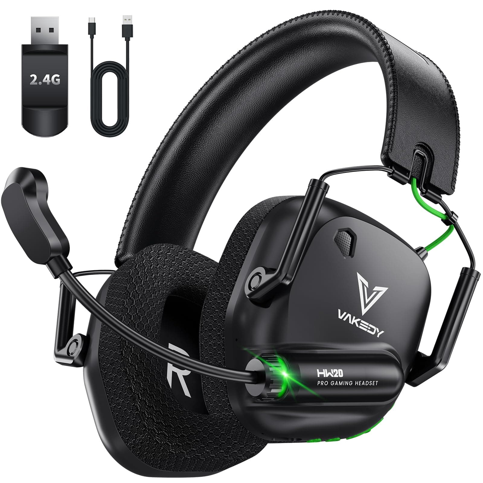 Gaming Headset Wireless, 2,4 GHz USB & Bluetooth Gaming Kopfhörer mit Mikrofon, 50 mm Treiber, geringe Latenz, 50 Std Akku, Kopfhörer Kabellos für PS5, PS4, PC, Mac, Switch (Schwarz) Kabellos Schwarz Angebot bei HelloDeals