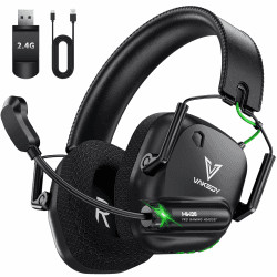 Gaming Headset Wireless, 2,4 GHz USB & Bluetooth Gaming Kopfhörer mit Mikrofon, 50 mm Treiber, geringe Latenz, 50 Std Akku, Kopfhörer Kabellos für PS5, PS4, PC, Mac, Switch (Schwarz) Kabellos Schwarz Angebot bei HelloDeals