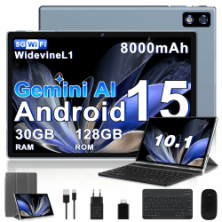 2026 Neuestes Android 15 Tablet 10 Zoll mit Gemini AI, 30 GB RAM + 128 GB ROM, 8-Core 2,0 GHz, 8000 mAh, GMS, Widevine L1, GPS, OTG, 5G WiFi 6 & BT 5.0, Tablet Sonderangebot mit Tastatur und Maus–Grau Angebot bei HelloDeals