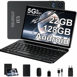 2026 Neueste Tablet 10.1 Zoll Android Octa-Core 22GB RAM+128GB ROM (2TB TF), Widevine L1, 5G+2.4G WiFi, BT 5.0, 8000mAh, 8+5MP, 1280 * 800, GPS, Type C, 2-in-1 Tablet mit Tastatur und Maus - Schwarz Black Angebot bei HelloDeals