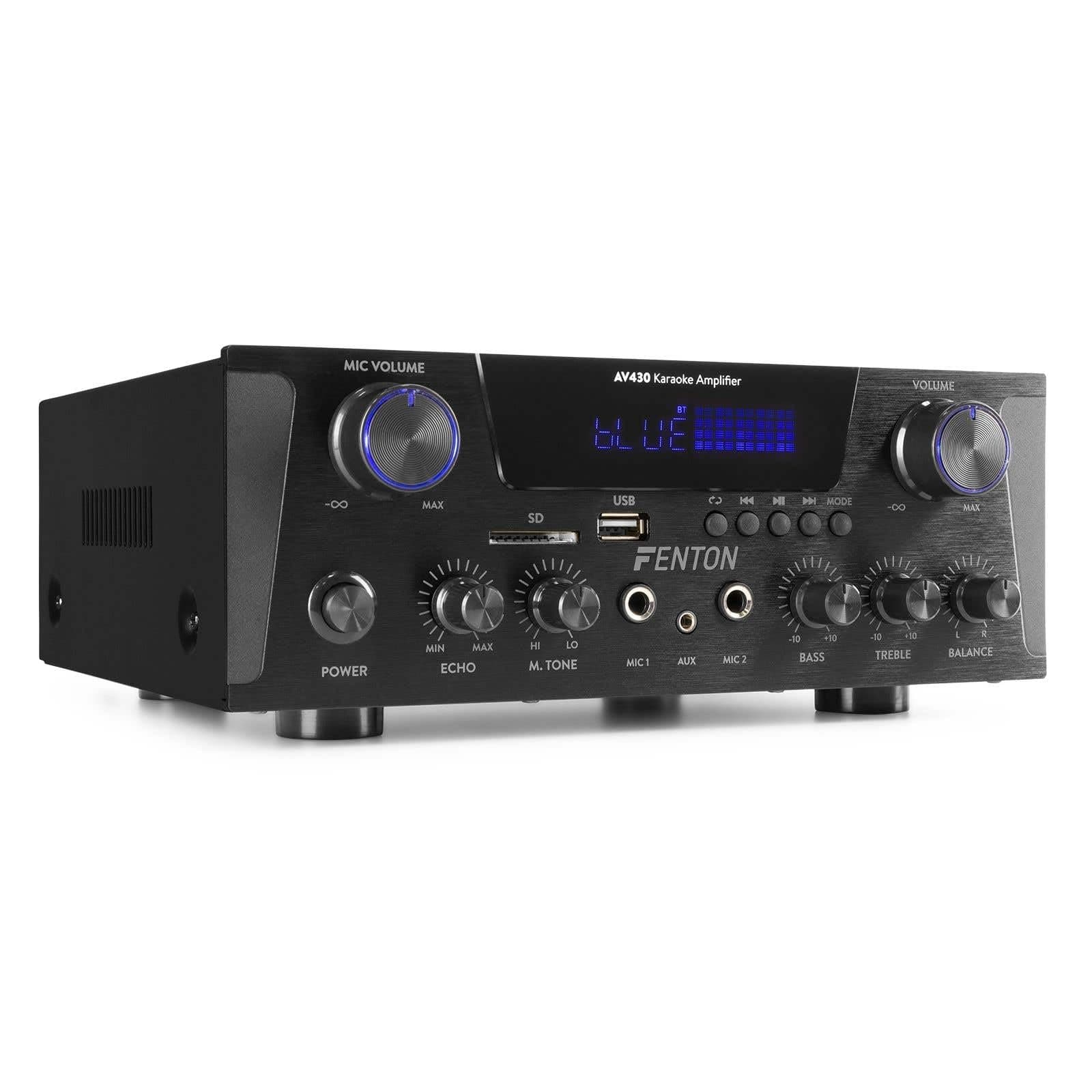 Fenton AV430B Karaoke Verstärker mit Echo, kompakter 600 Watt Bluetooth Verstärker, 2X MIC-In, 2X Cinch-In, MP3-Player, USB, SD, Stereo-HiFi-Verstärker, Amplifier inkl. Fernbedienung - Schwarz Angebot bei HelloDeals
