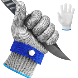 Schnittschutzhandschuhe, Lebensmittelqualität Level 9 Schutz Edelstahl Draht Metall Mesh Arbeitshandschuhe, Kettenhandschuh Schnittfeste Handschuhe+Ininnenhandschuhe for Küche Mandolinenschneiden, 9/L Angebot bei HelloDeals