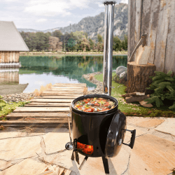BRAST® Eintopfofen mit Grillfunktion Ofen Kugelgrill Barbecue Grill Outdoor-Küche Gulaschkanone Suppenkessel Hähnchenbräter Ungarischer Gulaschkessel aus Stahlblech emailliert Dreibein inkl. Zubehör Angebot bei HelloDeals