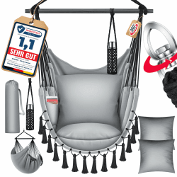 KESSER® Hängesessel Safari XXL Hängestuhl für Erwachsene & Kinder Hängematte bis 150 kg Hängesitz Aufhängung Indoor-Outdoor-Wohnen Inkl. Tragetasche, 2 Kissen, Getränkehalter & Bücherfach, Grau Angebot bei HelloDeals