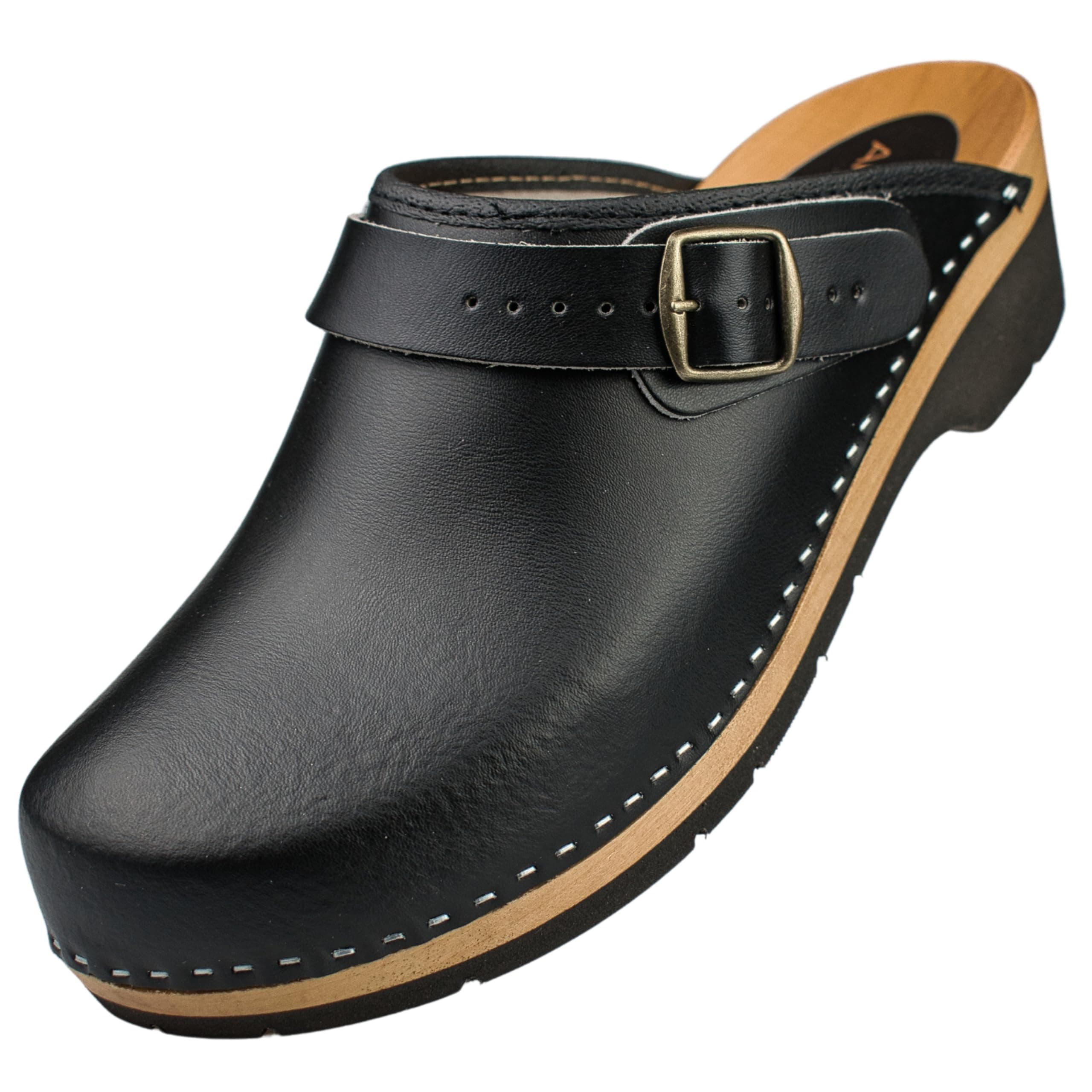 APREGGIO Herren Holz Clogs - Holzschuhe aus Leder – Praktische Gartenclogs – Ergonomische Herren Lederclogs 40/46 EU Schwarz 46 EU Angebot bei HelloDeals