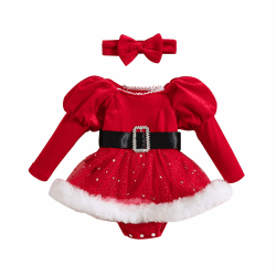 Geagodelia Baby Mädchen Weihnachten Body Kleid Outfit Weihnachtskleid Weihnachtsoutfit Prinzessin Langarm Babykleidung Neugeborene Weiche Kleidung My First Christmas F - Rot 6-12 Monate Angebot bei HelloDeals