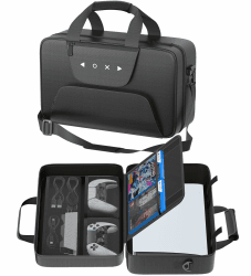 PS5 Tasche für PS5/Slim/Pro Disc & Digital, große Kapazität PS5 Tragetasche mit abnehmbarem Schultergurt, schützende PS5 Rucksack für PS5 Konsole, Controller, PS Portal, PS5 Zubehör, Schwarz Angebot bei HelloDeals