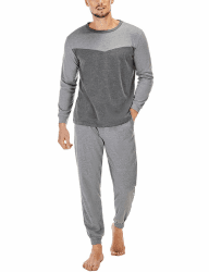 Marvmys Schlafanzug Herren Lang Baumwolle Winter Sleepwear Pyjamaset Schlafanzüge Langarm Shirt mit Bündchen Pyjamahose mit Tasche und Bündchen A-dunkelgrau L Angebot bei HelloDeals