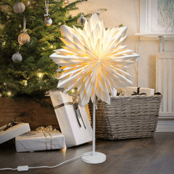 Stehender Weihnachtsstern Beleuchtet - LED Papierstern Weihnachten Tischlampe für Weihnachtsdeko Innen Fenster， Leuchtsterne Deko, Weihnachtsbeleuchtung Lichterkette Weiß Himmelskrone 45CM Angebot bei HelloDeals