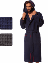 Morgenstern Bademantel Herren Leicht Waffel-Stoff 100% Baumwolle Kapuze Lang M Marine Angebot bei HelloDeals