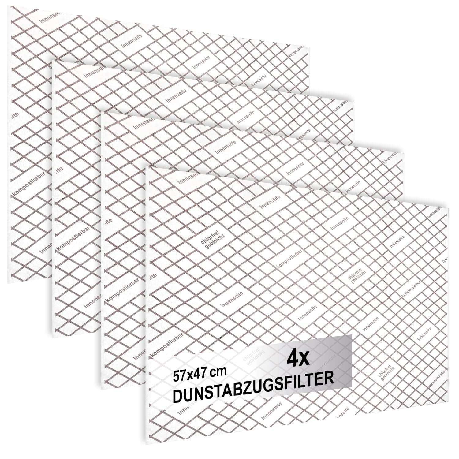 com-four® 4x Dunstabzugsfilter für Dunstabzugshaube mit hoher Filterleistung - 1 mm Flachfilter Universal Zuschneidbar mit Sättigungsanzeige - 100% kompostierbar - 57 x 47 cm (Mit Indikator - 4 Stück) Angebot bei HelloDeals
