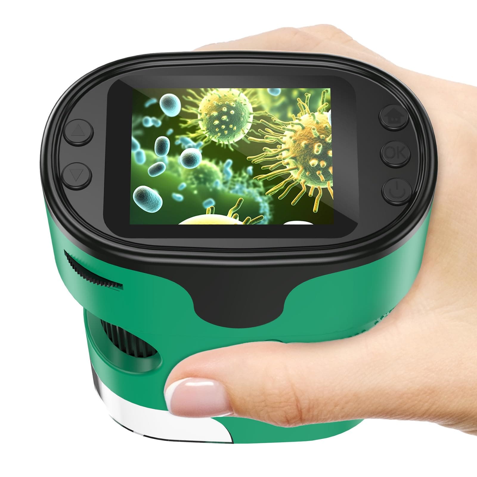 1000X Handy Digital Mikroskop für Kinder: 4K 2.0" Bildschirm Wiederaufladbar Mini Taschen Tragbares USB Trichome Mikroskope Science Kit mit Objektträger Set Geschenke für 4-12 Jährige Grün Angebot bei HelloDeals
