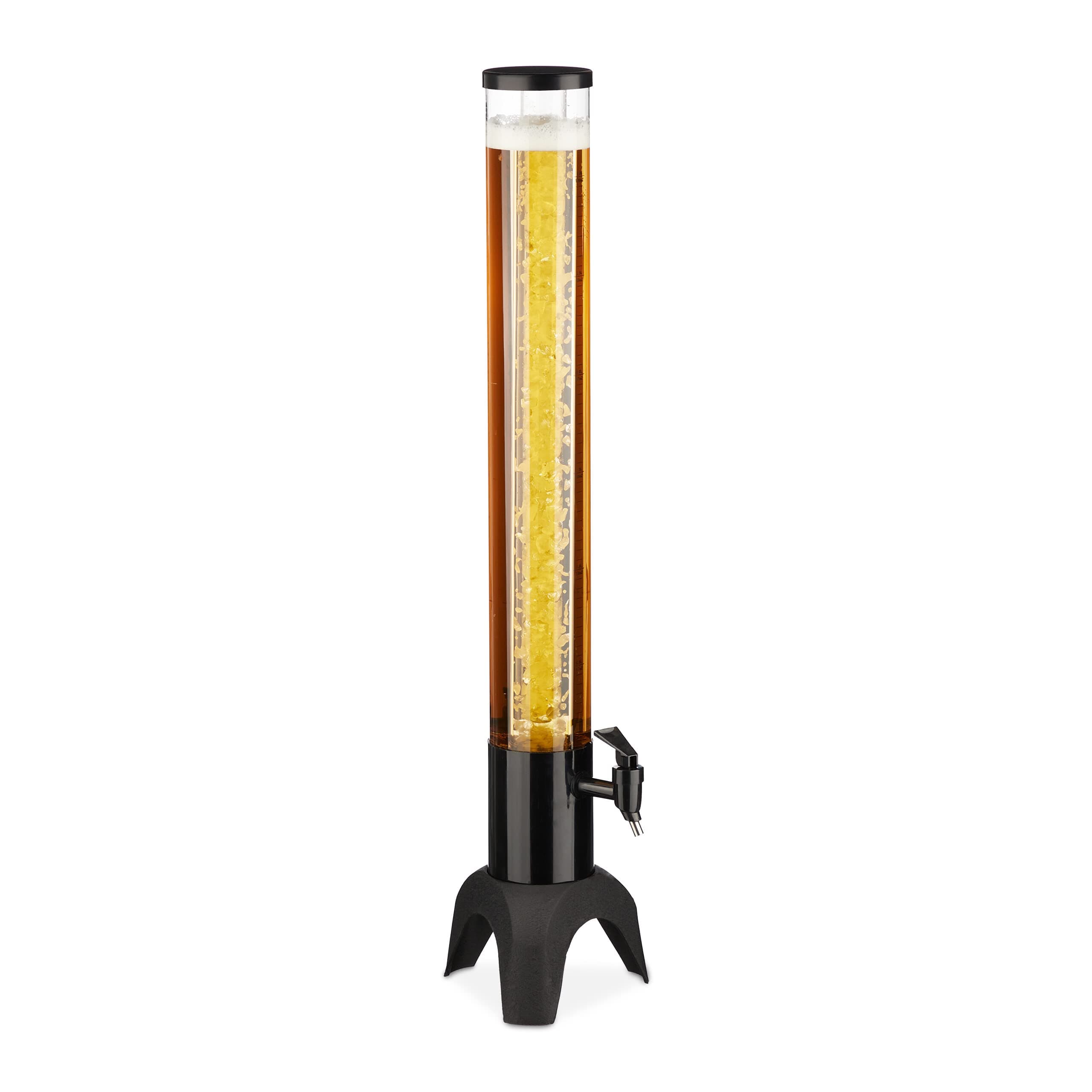 Relaxdays Biersäule mit Zapfhahn, 2,5 l, Getränkespender mit Kühlung, Biertower Garten, Zapfsäule, transparent/schwarz Angebot bei HelloDeals