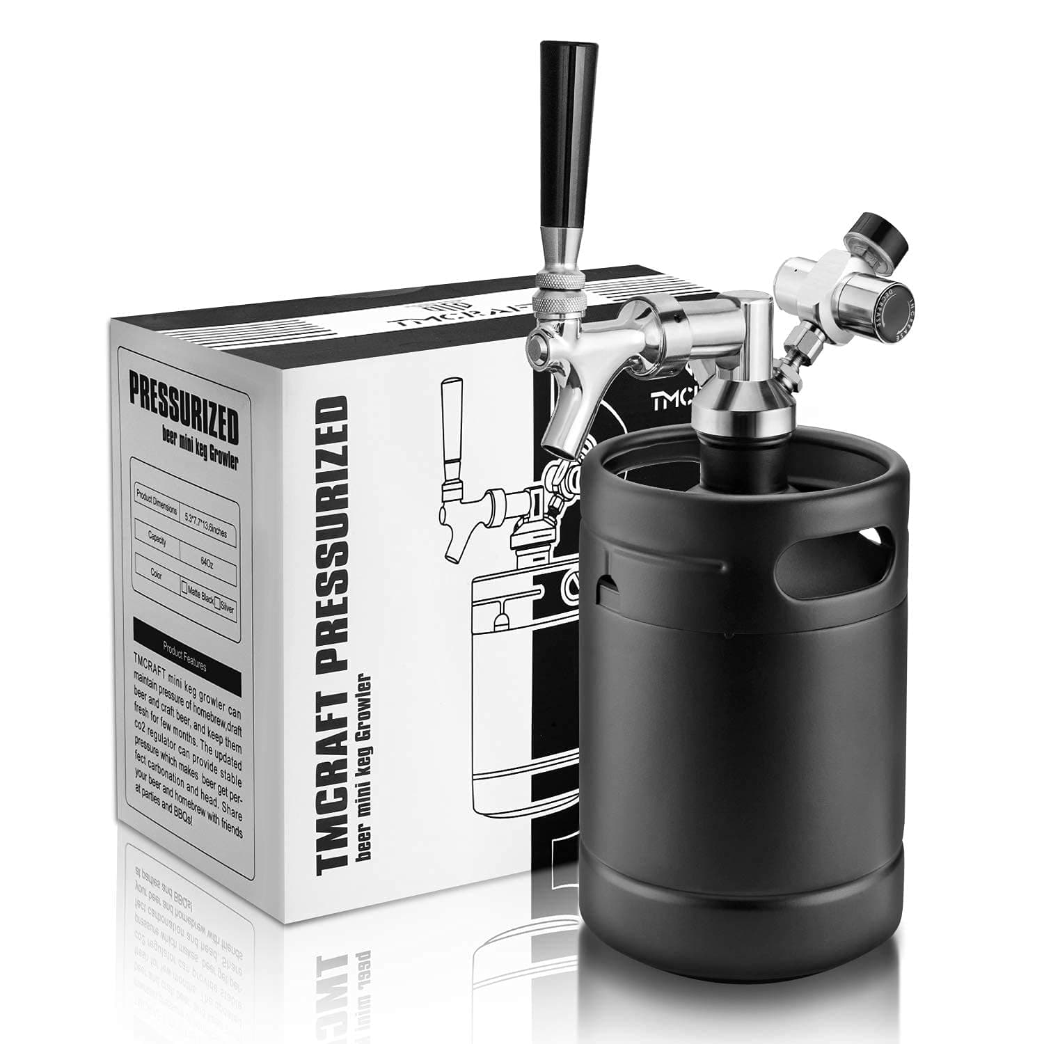 TMCRAFT 2 Liter (64 oz) Mini Edelstahl Bierfass mit Bierspender Set, tragbares Growler Keg mit Fassbierhahn unter Selbstregelungssystem und co2-Regler hält Getränk frisch und kohlensäurehaltig Angebot bei HelloDeals