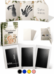 ABDRUCKZAUBER Original Baby Abdruckset 0-6 Monate I schwarzes Handabdruck Set & Fußabdruck Baby I Personalisiertes Geschenk Baby I Inkl. 3 Stempelpads, 3 Abdruckkarten & 1 liebevolle Faltkarte Angebot bei HelloDeals
