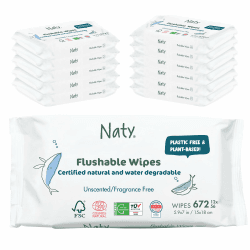 Naty Spülbare Baby Feuchttücher | Feuchte Toilettentücher für Kleinkinder | 98% gereinigtes Wasser, pflanzenbasiert & plastikfrei | Sanfte Reinigung für empfindliche Haut | 672 Tücher (12 Packungen) 56 stück (12er Pack) Angebot bei HelloDeals