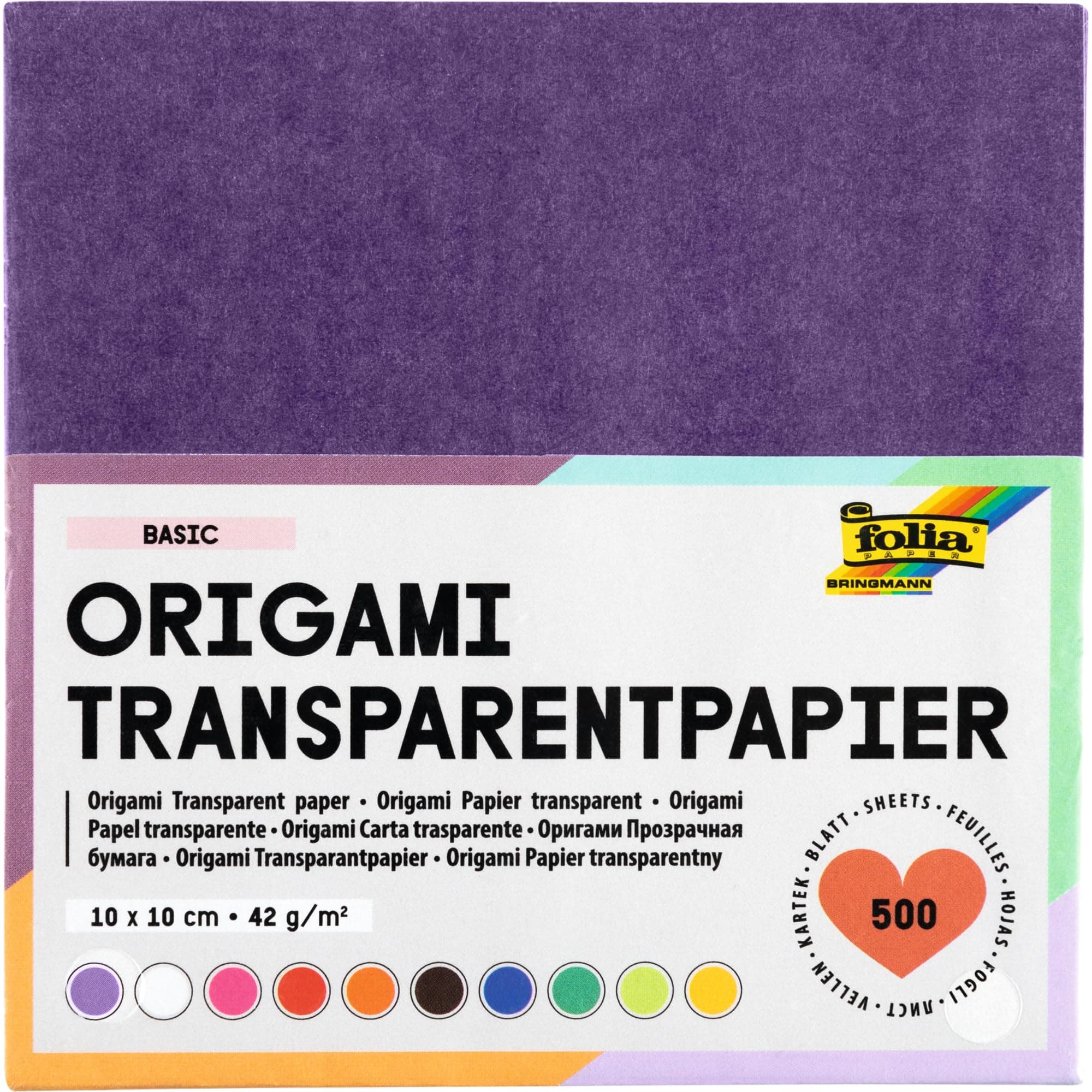 folia 825/1515 - Transparentpapier - Faltblätter, 15 x 15 cm, 500 Blatt, 42 g/qm, sortiert in 10 Farben - ideal für wunderschöne Faltfiguren und -formen mehrfarbig 15 x 15 cm Angebot bei HelloDeals
