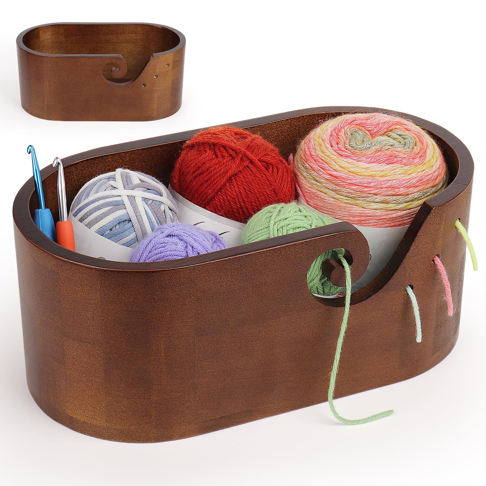 Coopay Elliptisch Garnschale mit Groß Kapazität, Supergroß Wollschüssel aus Holz, Handgefertigt Holz Strickschale für Wolle, Glatte Holzgarnschale für Häkel- und Strickprojekt, 28,5x15,5x15cm Vintage Angebot bei HelloDeals